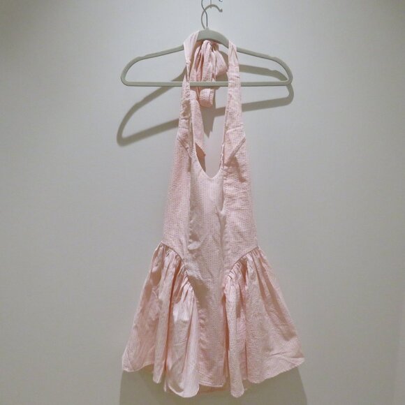 LUCY IN THE SKY Striped Crinkle Halter Dress in Pink Cocktail Pastel - Size M - Picture 3 of 15